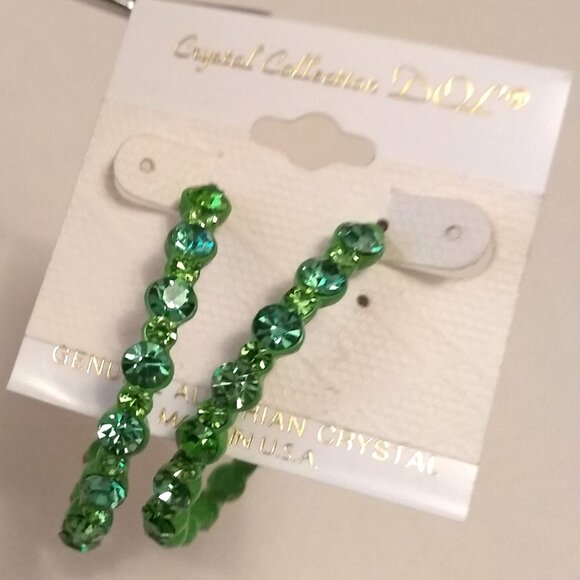 NEW Genuine Green Peridot Austrian Crystal Large Round Hoop Earrings 45mm - Picture 2 of 7